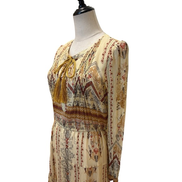 Sundance Silk Maxi Dress Sz 4 Long Sleeve Boho Festival Praire Aztec Folk West - Picture 5 of 9